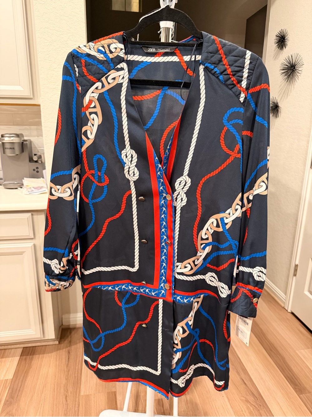Zara Navy Mini Dress with Red, Blue & Cream Rope Print